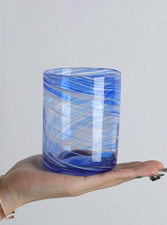 "La Mer" Sea Blue Water Stripes Crystal Tumbler