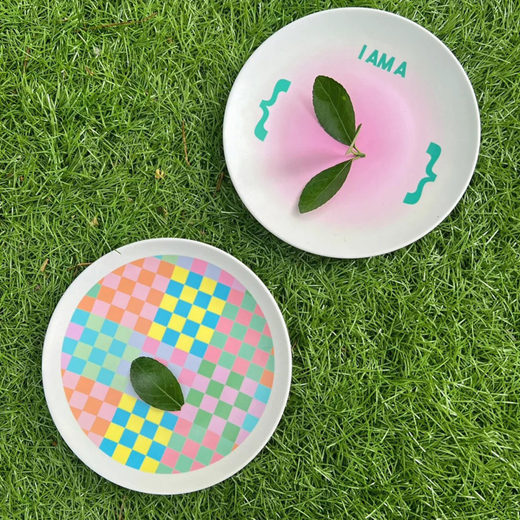 "I Am A?" Colourful Funky Grid Pop Art Bamboo Plate