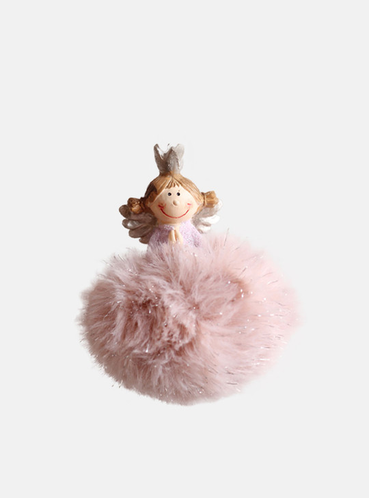 Cute & Fluffy Pink Crown Angel Christmas Ornament