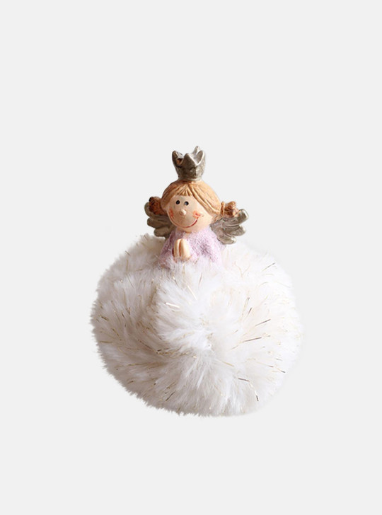 Cute & Fluffy White Crown Angel Christmas Ornament