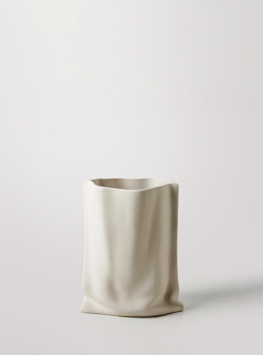 Paper Bag Ceramic Vase - Matte White "Le Papier"