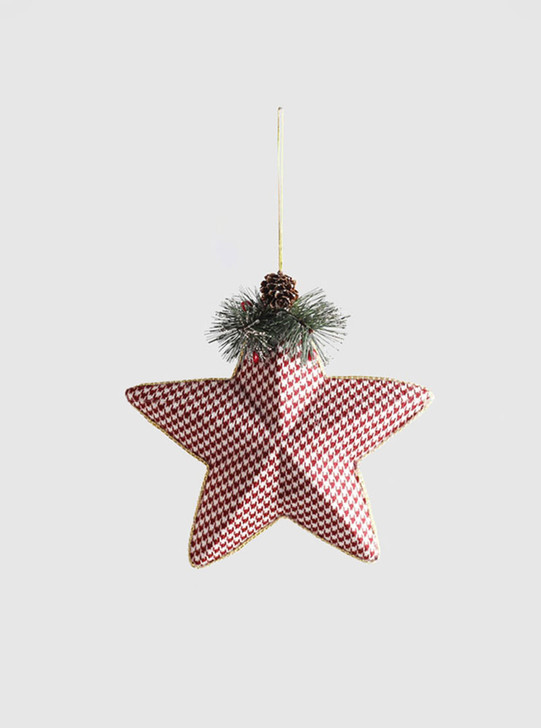 Christmas Tree Houndstooth Pinecone Ornament - Large Star