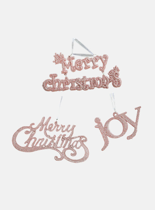 Shiny Christmas Word Sign Ornaments - Pink Set