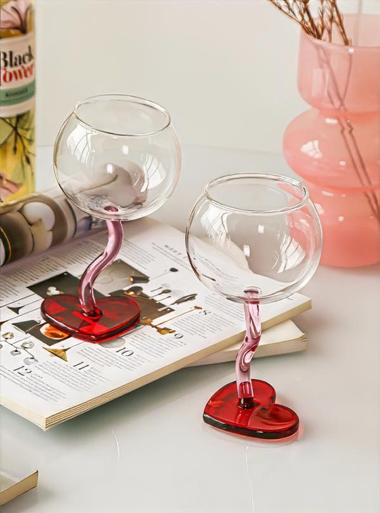 "L'Amour" Burgundy Glass With Heart Shape Base