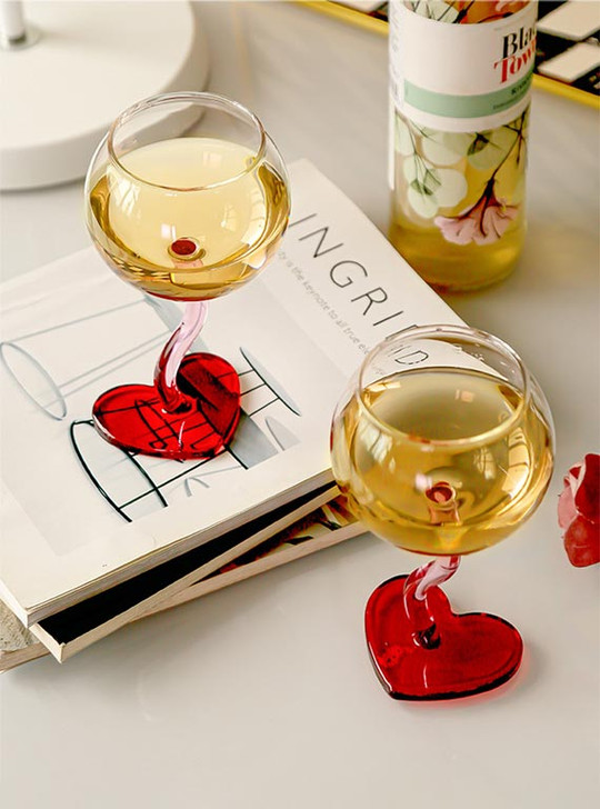 "L'Amour" Burgundy Glass With Heart Shape Base