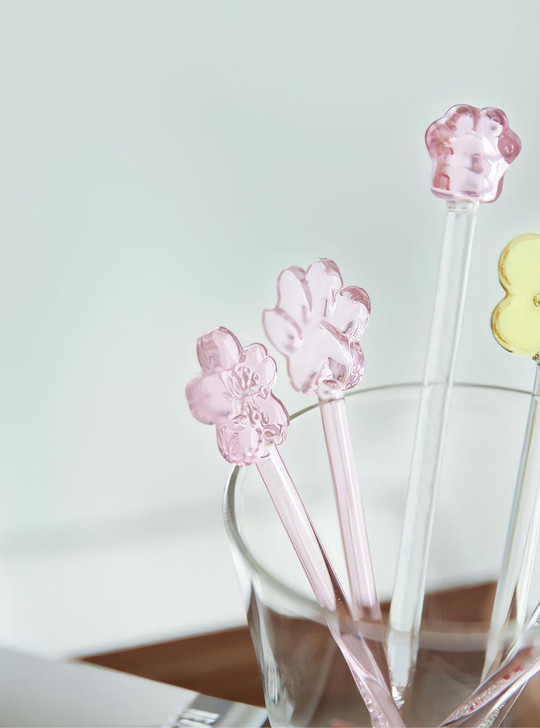 "Sakura" Cute Pink  Floral Glass Stirrer - Long