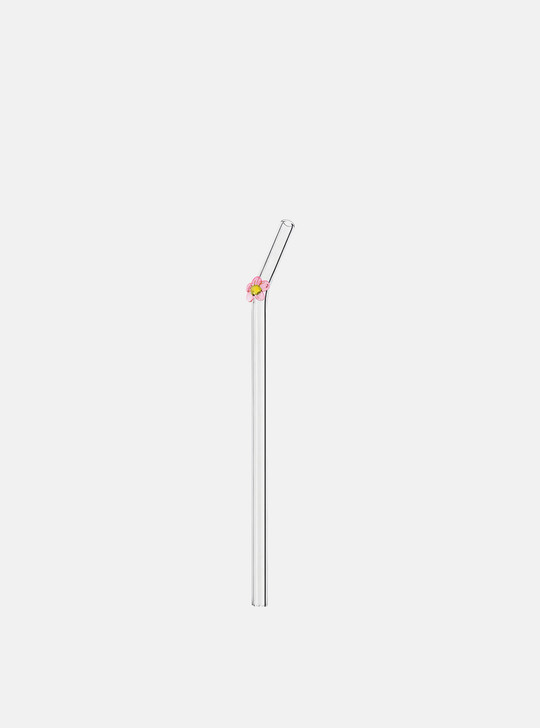 "Papillon" Pink Flower Clear Glass Straw