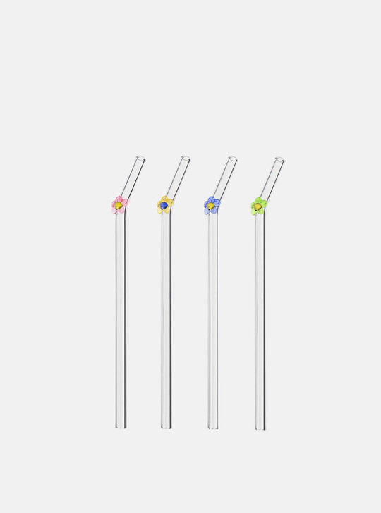 "Papillon" Little Flower Glass Straw Set in 4 Colours