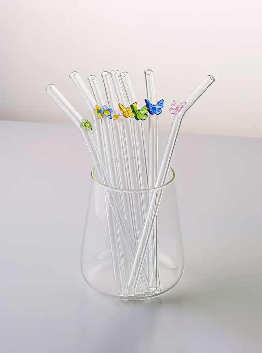 "Papillon" Little Flower Glass Straw Set