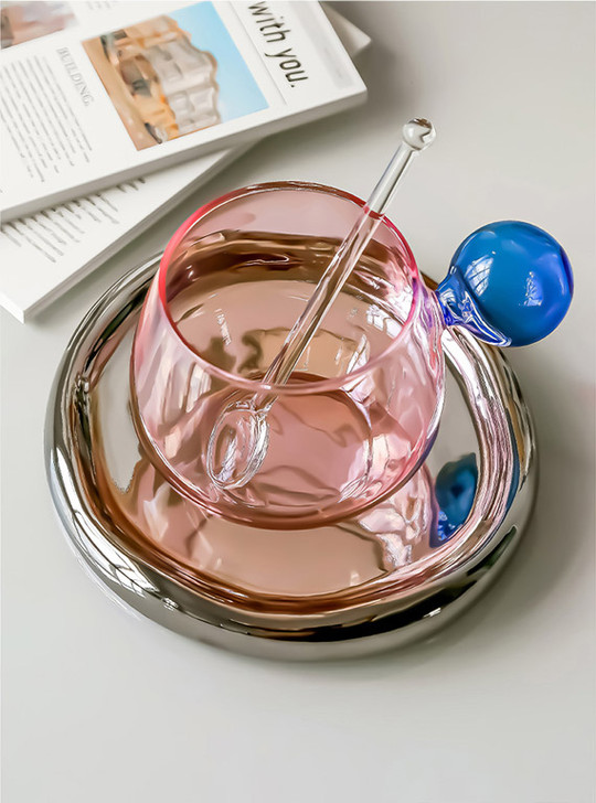 "Lollipop" Colour Block Heat Resistant Glass Mug - Blue
