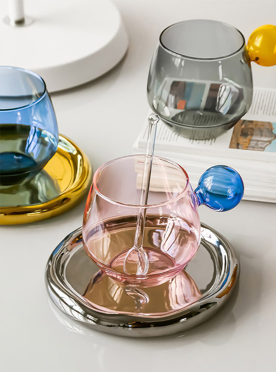"Lollipop" Colour Block Heat Resistant Glass Mug - Blue