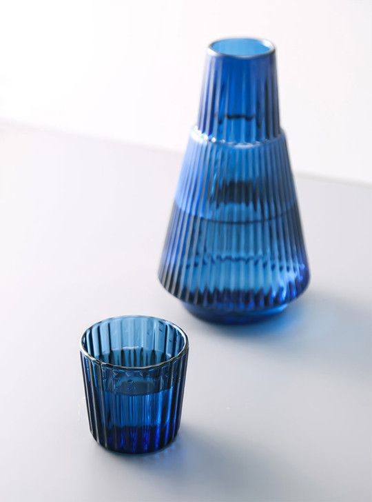 "Geometry" Classic Striped Carafe with Tumbler Glass - Black