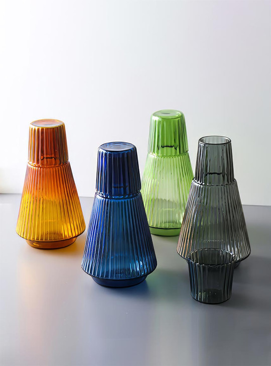 "Geometry" Classic Striped Carafe with Tumbler Glass - Black