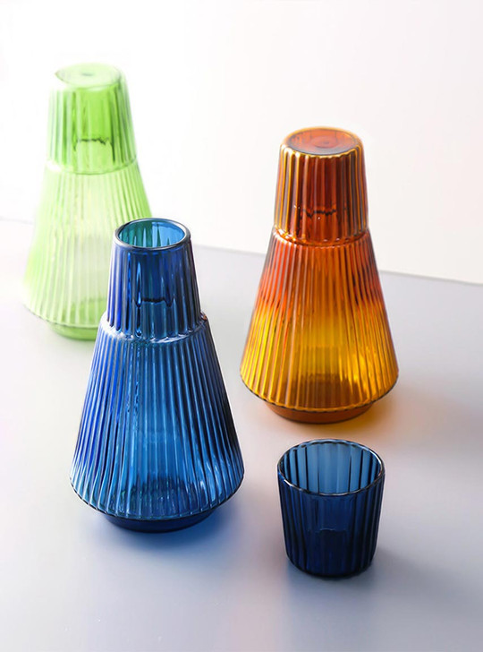 "Geometry" Classic Striped Carafe with Tumbler Glass - Green