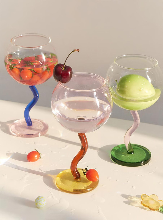 "Ballon" Colourful Wine Glass With Curved Stems - Mint Green