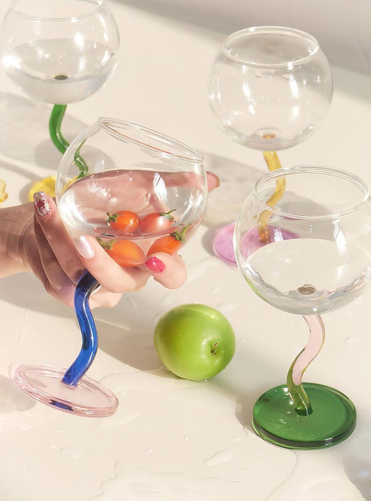 "Ballon" Colourful Wine Glass With Curved Stems - Pink
