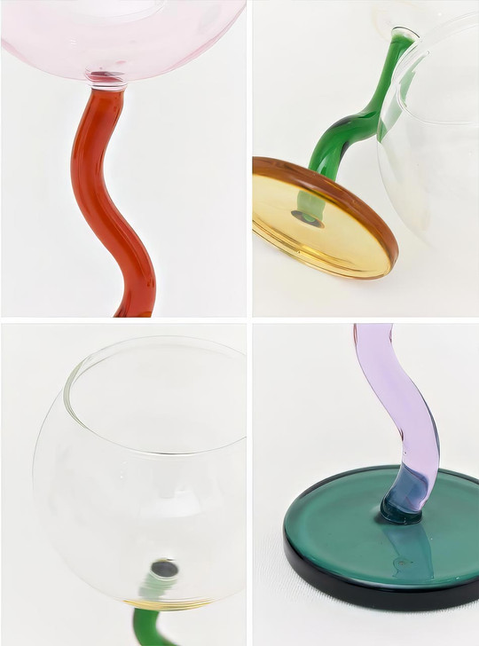 "Ballon" Colourful Wine Glass With Curved Stems - Pink