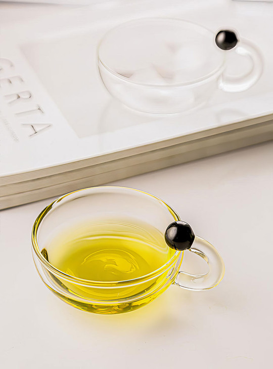 "Disque" Wide Mouth Glass Mug with Black Accents
