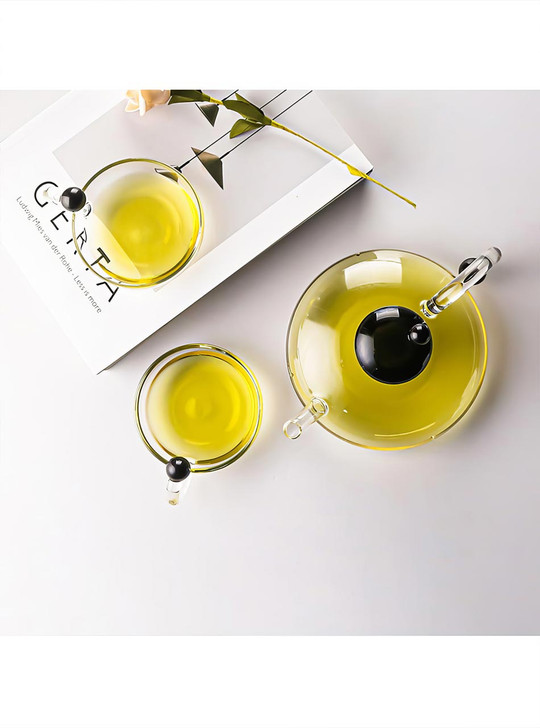"Disque" Wide Mouth Glass Mug with Black Accents