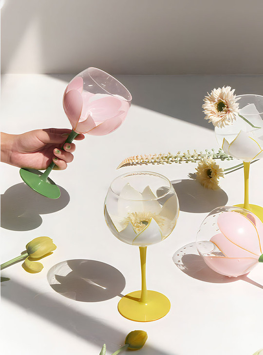 two drinking flower painted glasses