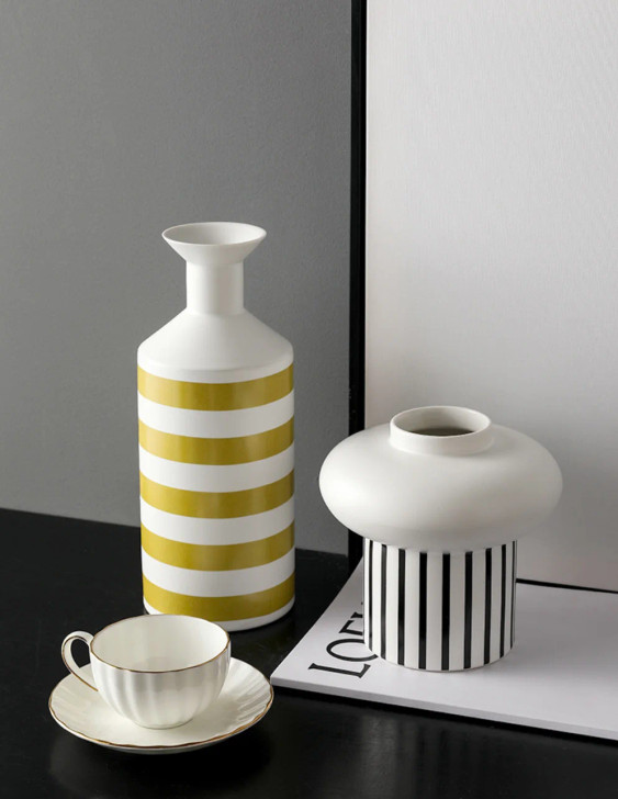 Yellow Stripes Ceramic Vase "Minimal"