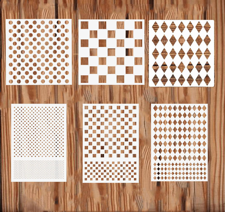 Harlequin Heaven: 6PC Assorted Sizes Diamond Checks Stencil Set for Creative Wall and Wood Decor