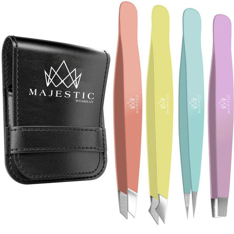 Ultimate Tweezer Duo Set - 4-Piece Stainless Steel With Slant Tip and Sharp Pointed Ends for Precise Hair Removal, Splinter Extraction, and Tick Removal - Perfect for Brows, Facial Hair, and More