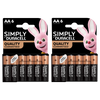 2x Duracell Simply Alkaline Power AA Batteries, 6 Pack, MN1500B6SIMPLY