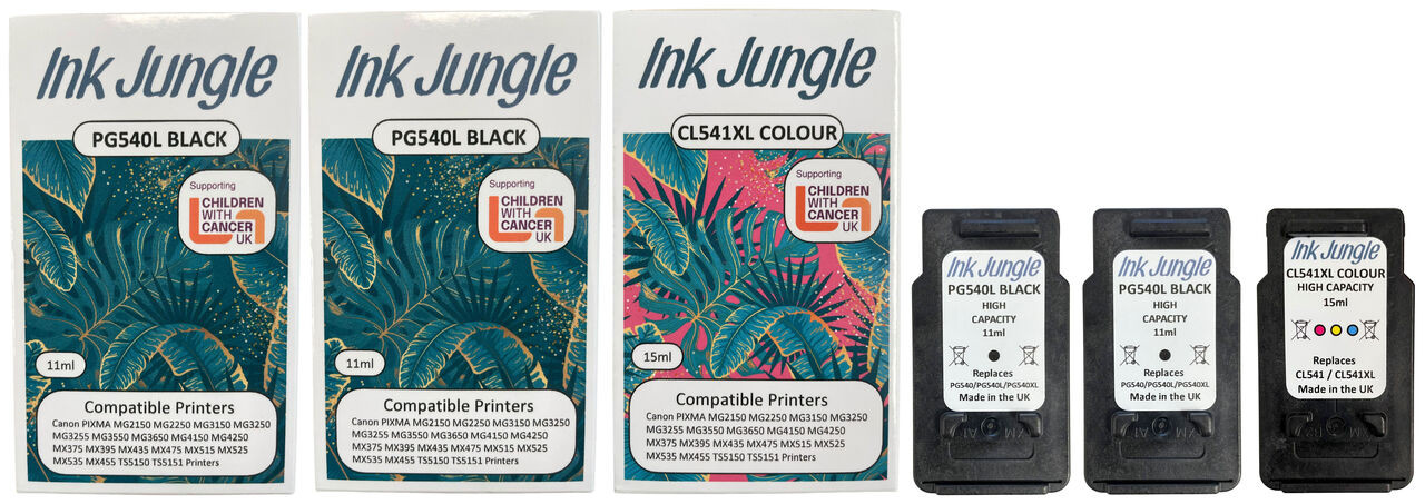 2x Refilled Canon PG540L Black Ink Cartridge 1x CL541XL Colour Ink Cartridge