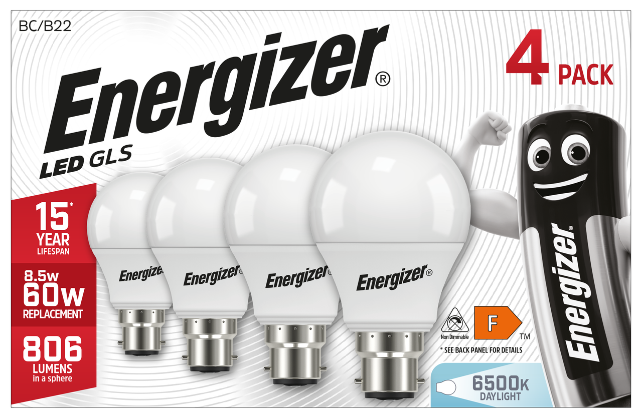 Energizer LED light bulb GLS B22 806lm 8.5W 6500K (Daylight) - Pack of 4