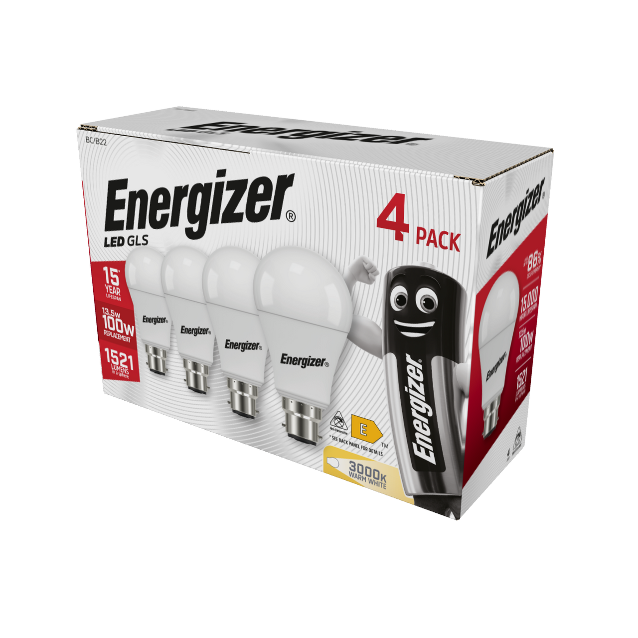 Energizer LED GLS B22 1521lm 13.5W 3000K (Warm white) - Pack of 12 side view