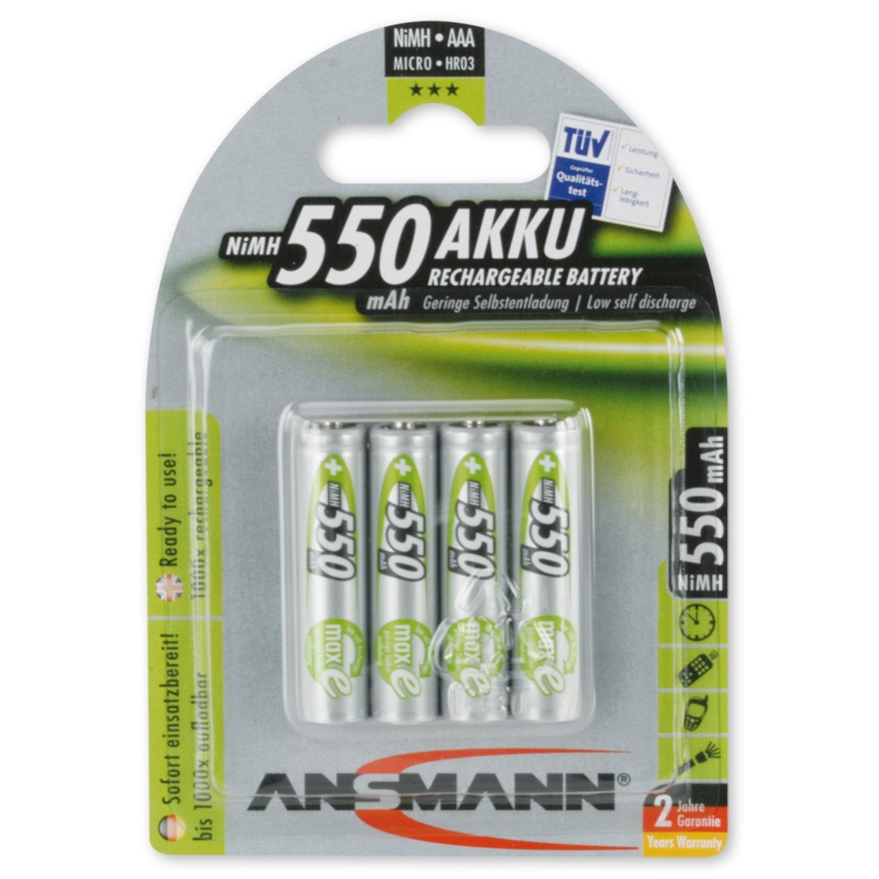 Ansmann 550mAh AAA Rechargeable Batteries, Pack of 4