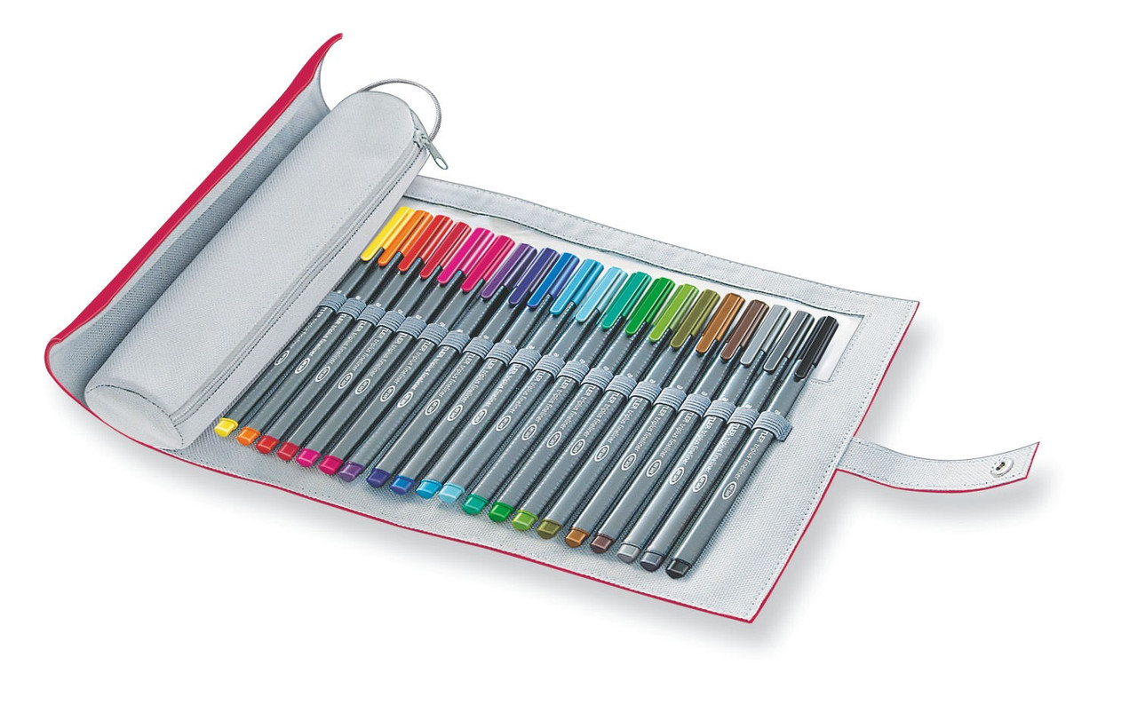 20x Staedtler Fineliner Triplus Assorted Colours inc Pink Pencil Case