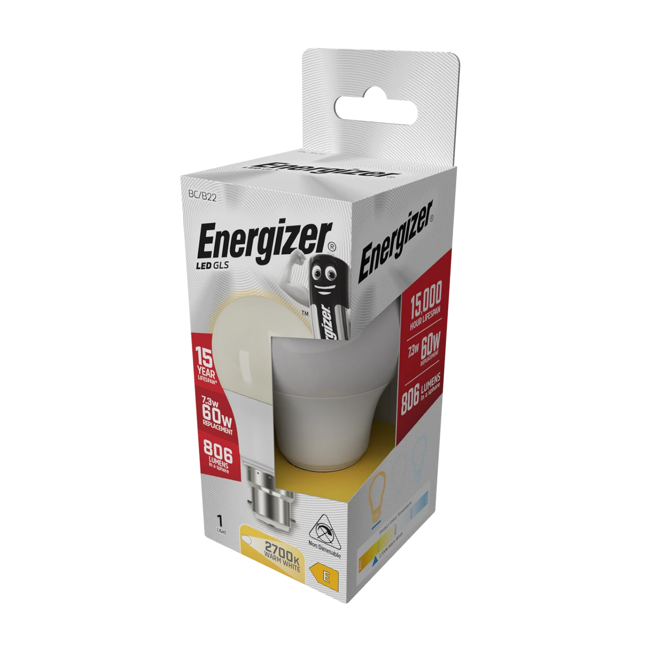 Energizer LED GLS B22 806lm 7.3W 2700K (Warm White) Lightbulb - Pack of 6