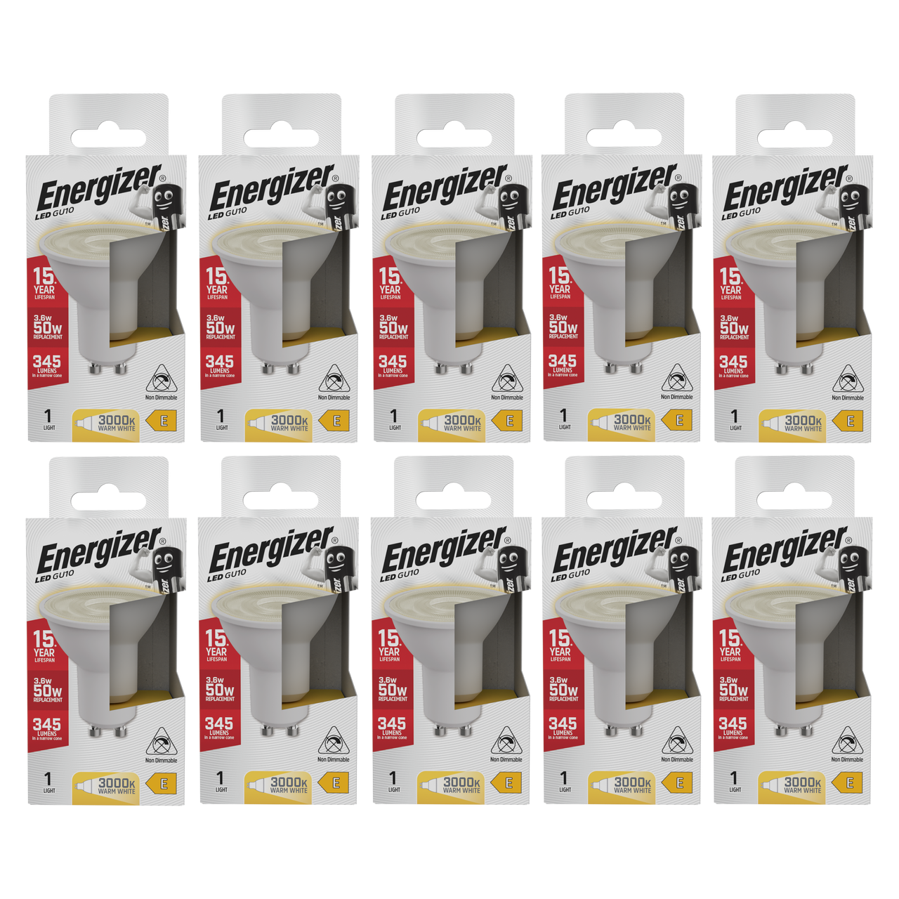 Energizer LED GU10 345lm 3.6W 3000K (Warm White) Light bulb - Pack of 10
