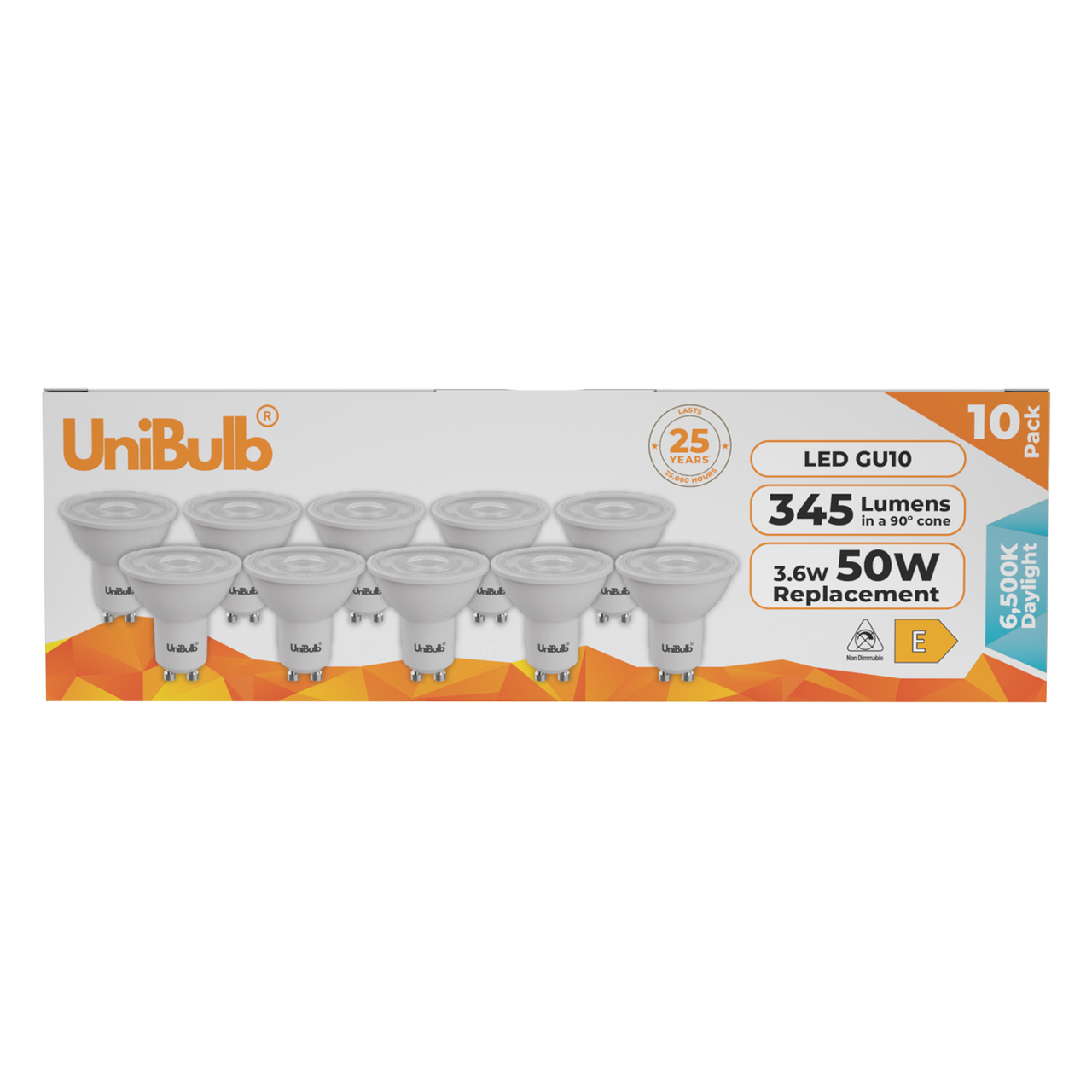 UniBulb LED GU10 345lm 3.6W 6500K (Daylight) Light Bulb - Pack of 10 front
