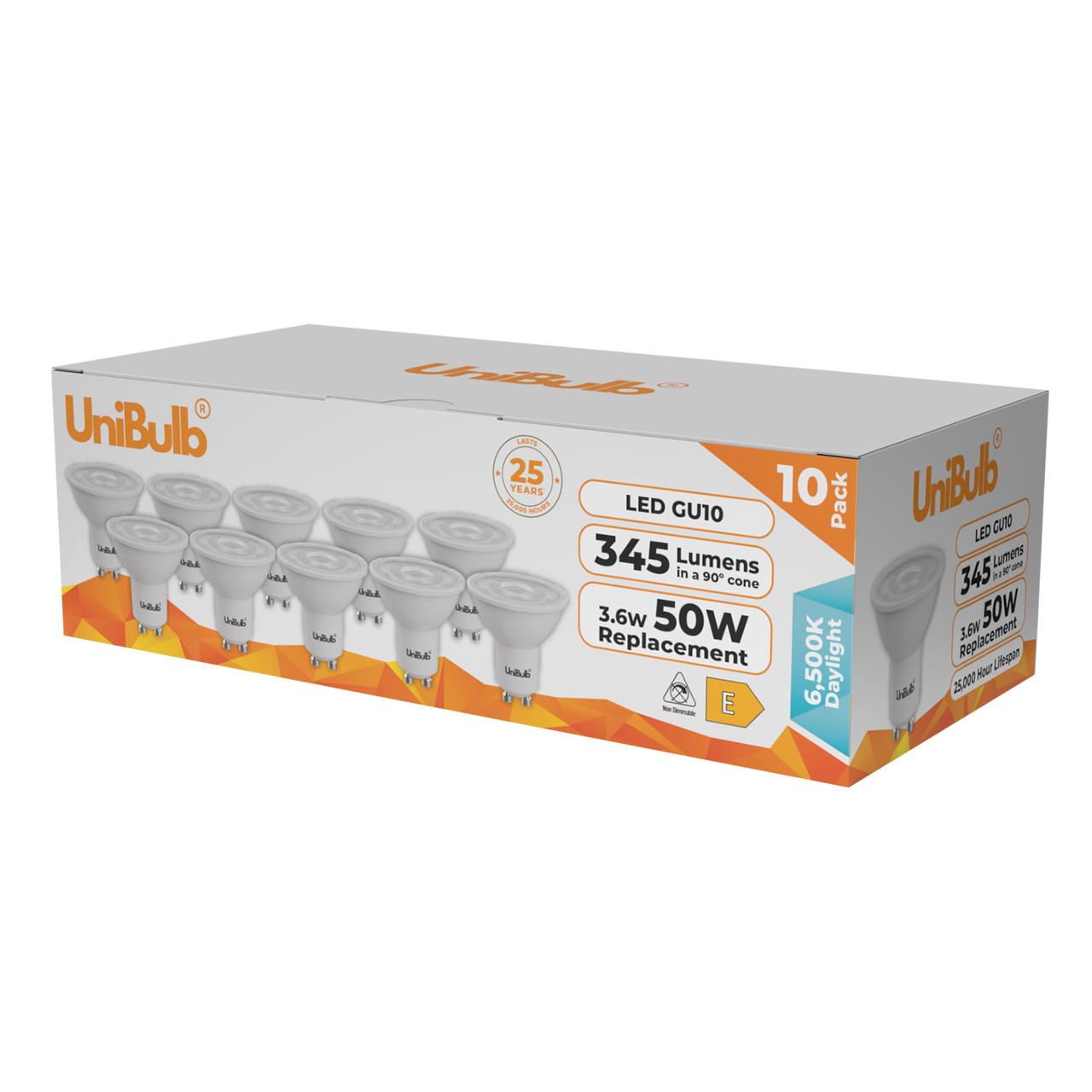 UniBulb LED GU10 345lm 3.6W 6500K (Daylight) Light Bulb - Pack of 10 side