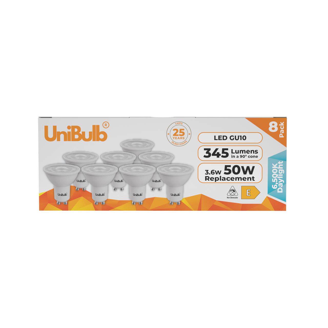 UniBulb LED GU10 345lm 3.6W 6500K (Daylight) Light Bulb - Pack of 8 front