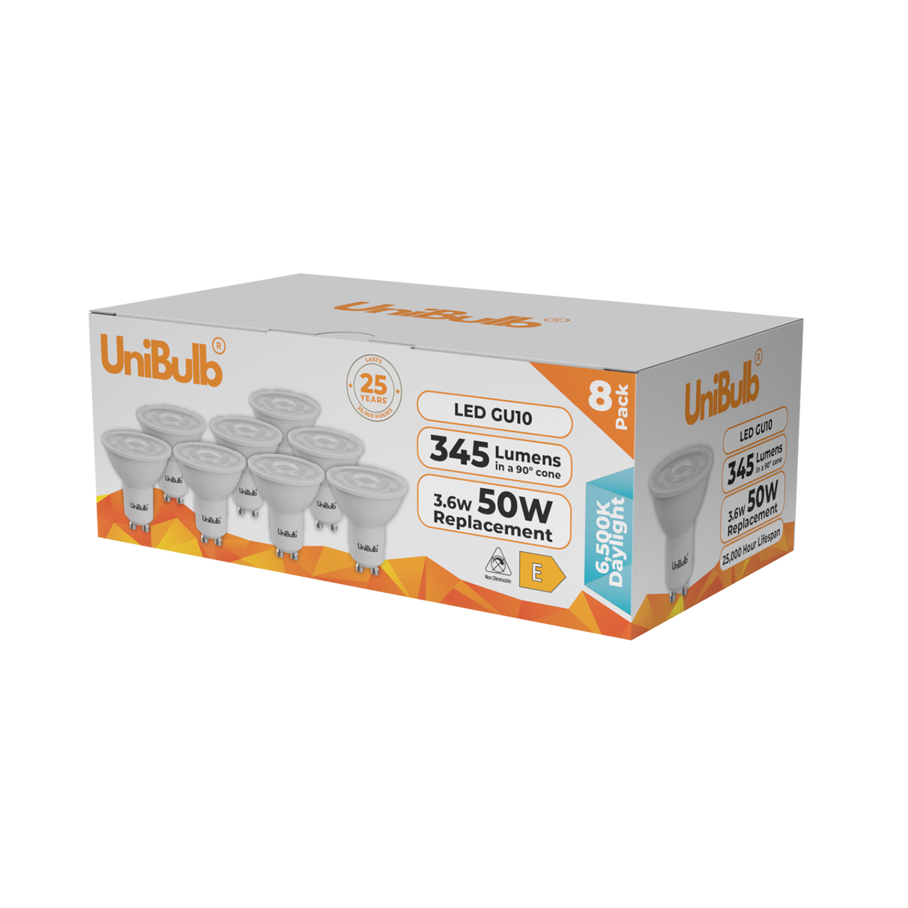 UniBulb LED GU10 345lm 3.6W 6500K (Daylight) Light Bulb - Pack of 8 side