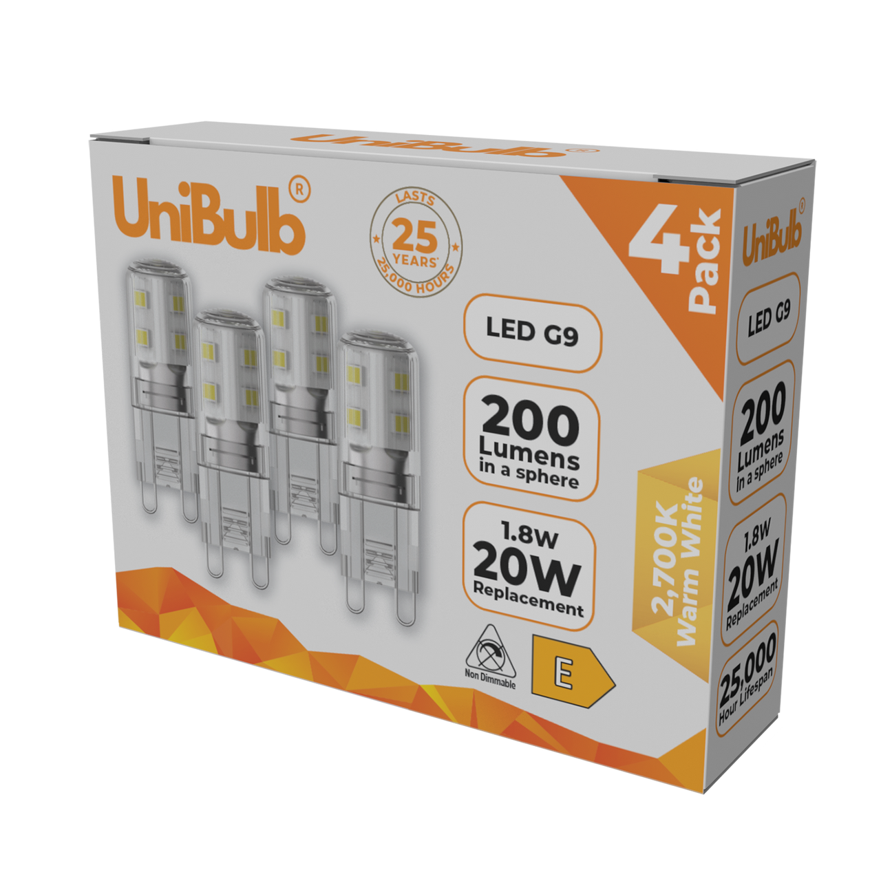 UniBulb LED G9 200lm 1.8W 2700K (Warm White) Light Bulb - Pack of 4