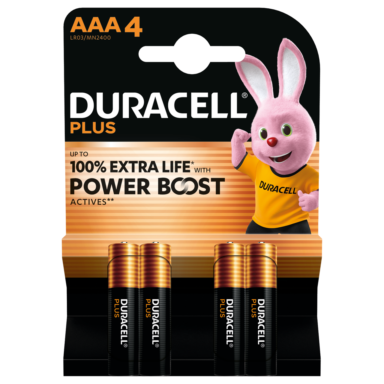 Duracell AAA Plus Power Batteries With Power Boost Actives - Pack of 4