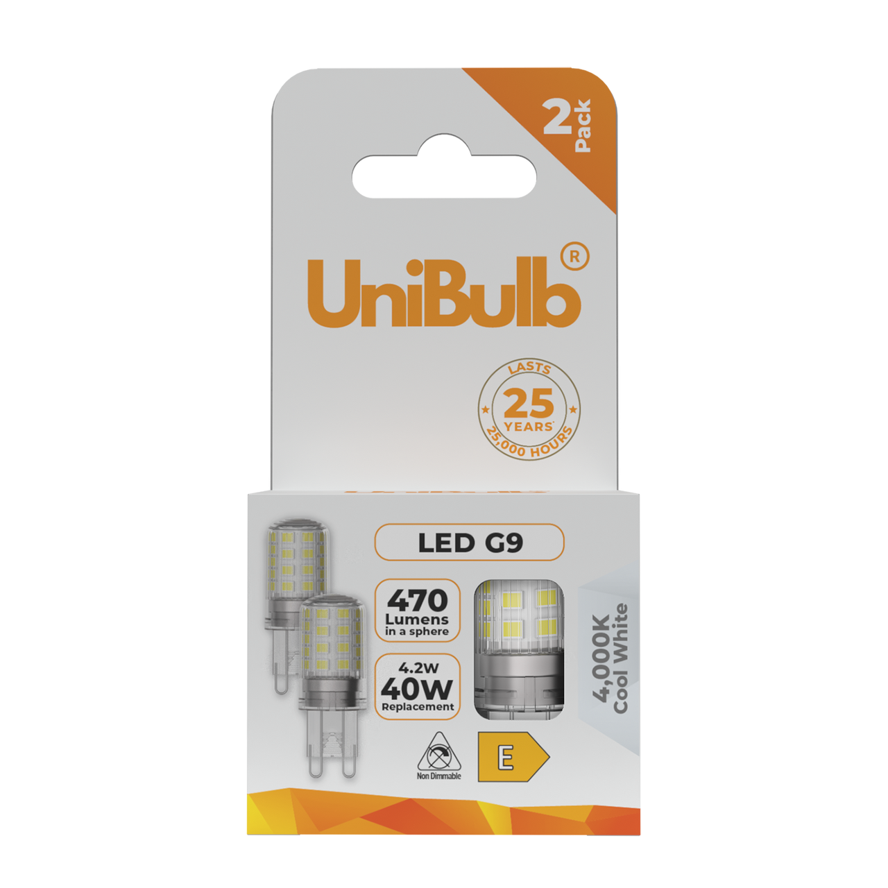 UniBulb LED G9 Bulb 470lm 4.2W 4000K (Cool White) Light Bulb - Box of 2 front