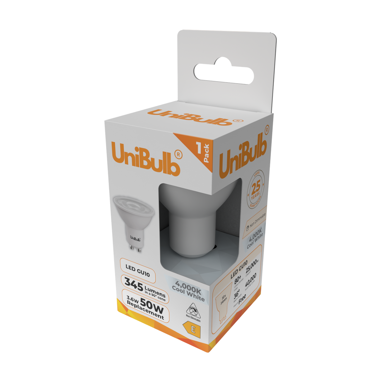 UniBulb LED GU10 345lm 3.6W 4000K (Cool White) Light Bulb - Pack of 1 side UniBulb LED GU10 345lm 3.6W 4000K (Cool White) Light Bulb - Pack of 1 side
