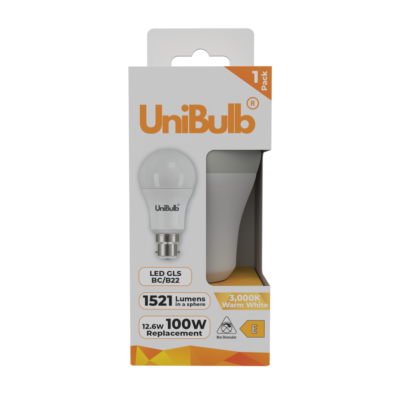 UniBulb LED GLS B22 1521lm (Replaces 100W) 12.6W 2700K (Warm White) Light Bulb - Pack of 1 front