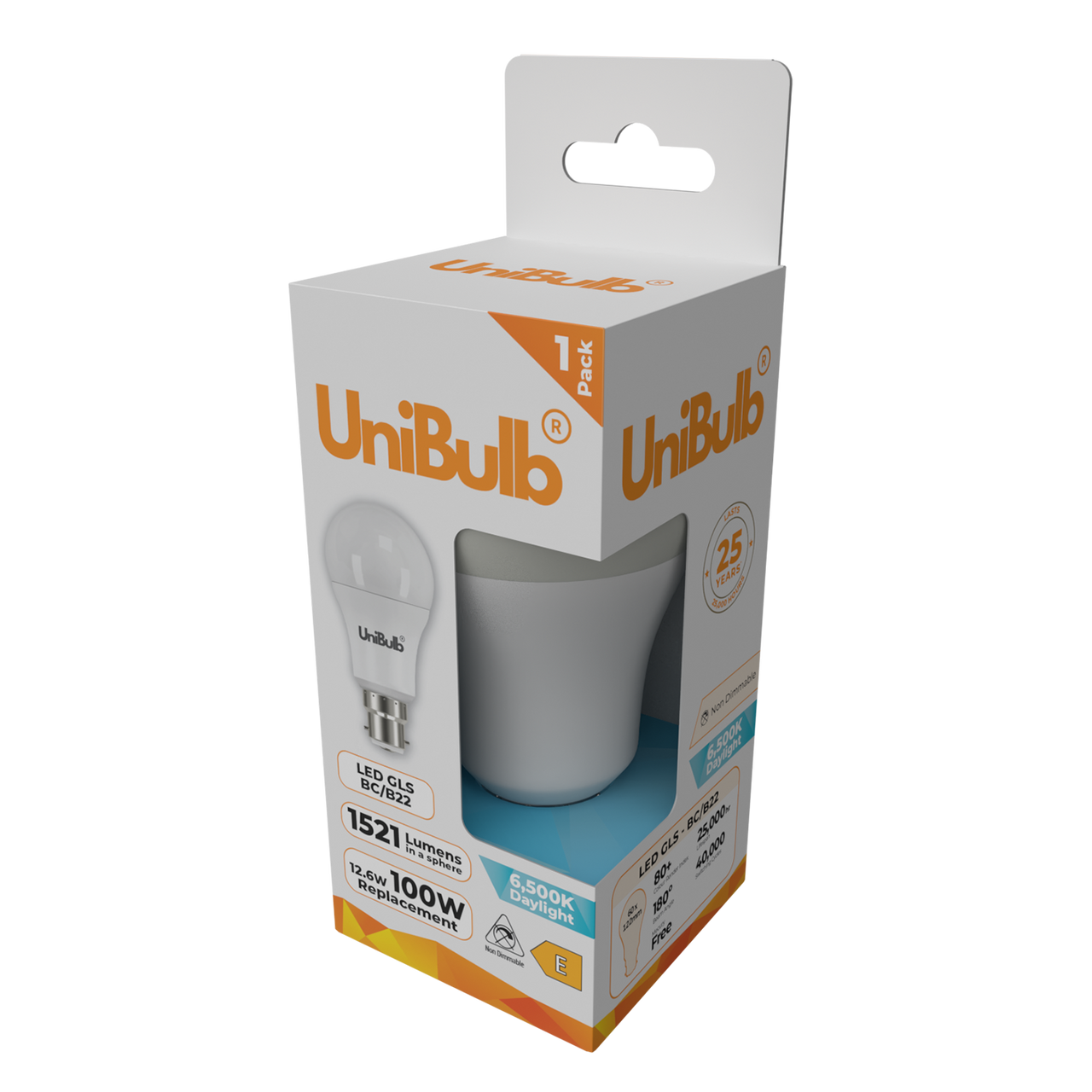 UniBulb LED GLS B22 1521lm 12.6W 6500K (Daylight) Light Bulb - Pack of 1 side