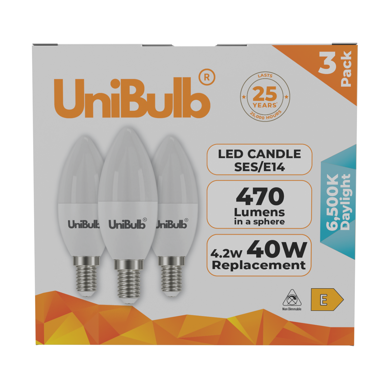 UniBulb LED Candle E14 (SES) 470lm 4.2W 6500K (Daylight) Light bulb - Pack of 3 bulb