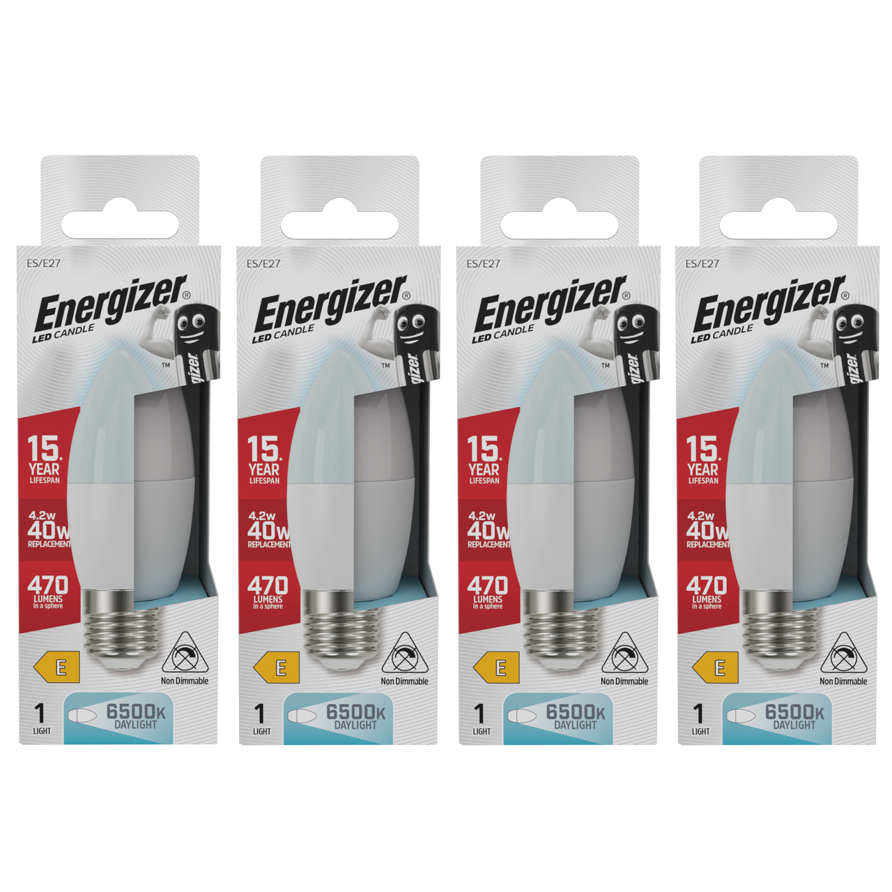 Energizer LED Candle E27 (ES) 470lm 4.2W 6500K (Daylight) Light Bulb - Pack of 4