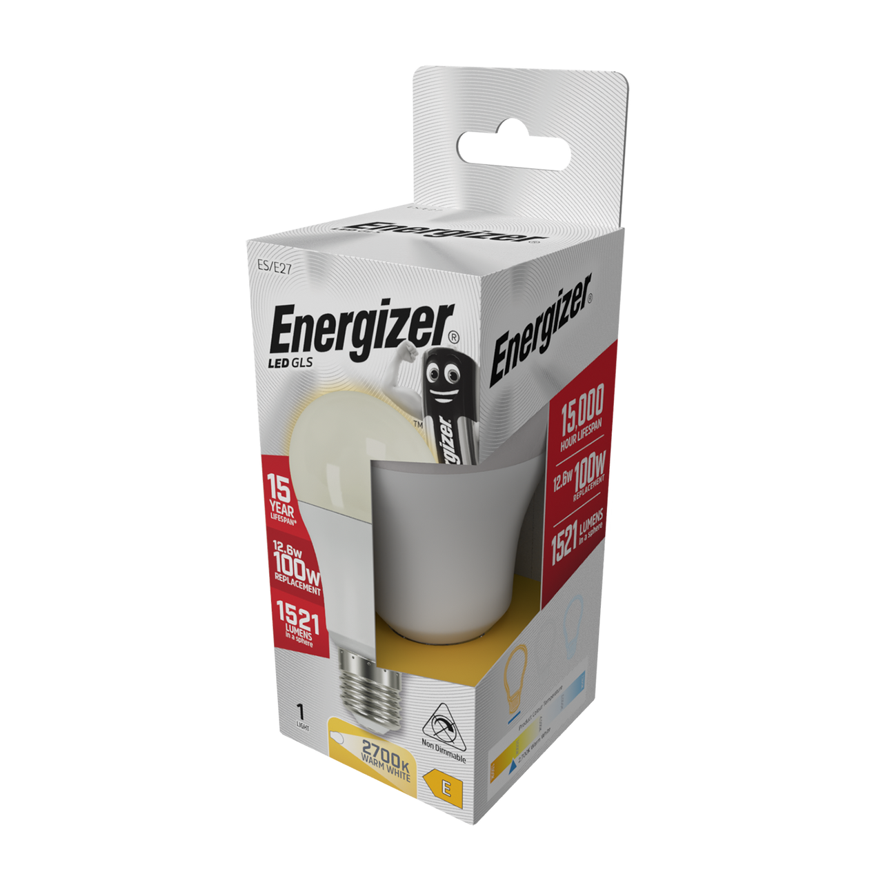 Energizer LED GLS E27 1521lm 12.6W 2700K (Warm White) Light Bulb - Pack of 2 side