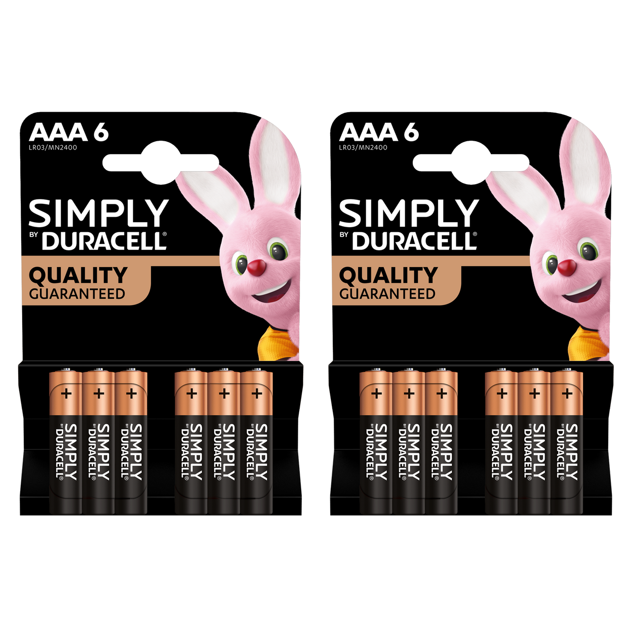 2x Duracell Simply Alkaline Power AAA Batteries, 6 Pack, MN2400B6SIMPLY