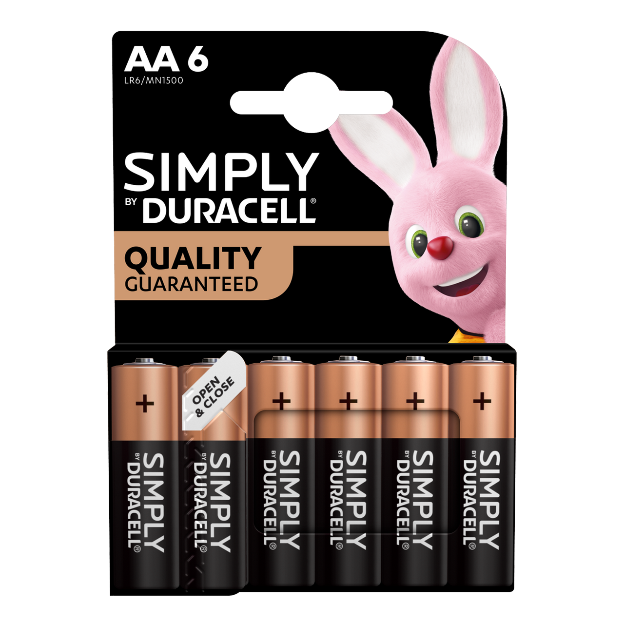 Duracell Simply Alkaline Power AA Batteries, 6 Pack, MN1500B6SIMPLY